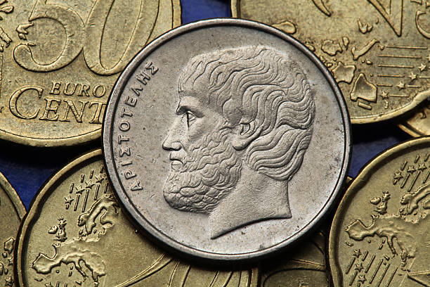 Coins of Greece Coins of Greece. Greek philosopher Aristotle depicted in the old Greek five drachma coin. ancient coins of greece stock pictures, royalty-free photos & images