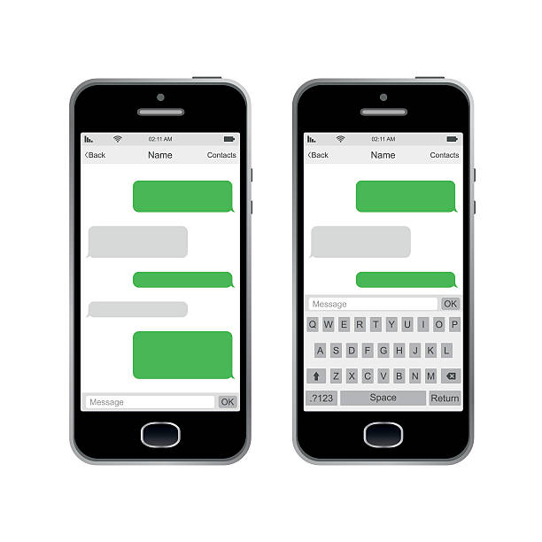 смартфон поболтать sms-сообщений речи пузыри. векторная иллюстрация - letter text messaging decoration green stock illustrations