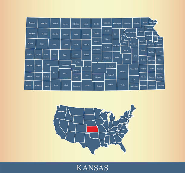 캔자스 카운티 지도 개요 벡터 일러스트 에 크리에이티브 디자인 - kansas map cartography county stock illustrations