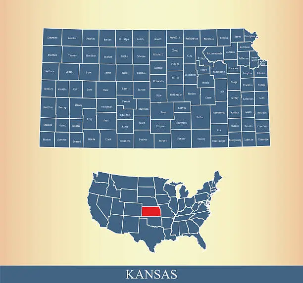 Vector illustration of Kansas county map outline vector illustration in creative design