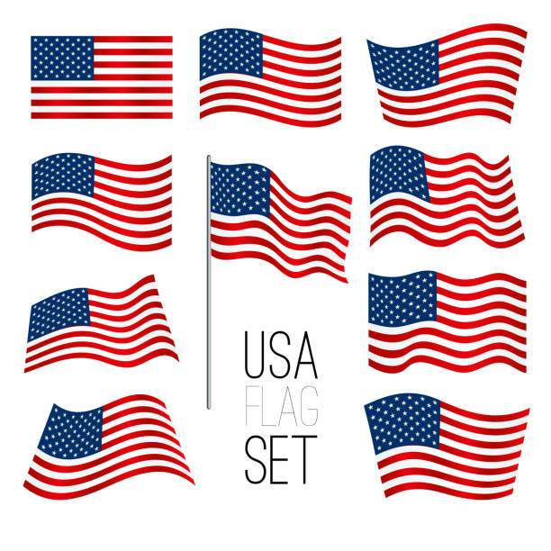 United States flag set Independence day background. Set of United States flag. USA flag. American symbol usa flag stock illustrations