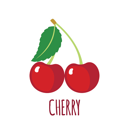 Cherry in flat style. Cherry vector logo. Cherry icon. Isolated object. Natural food. Vector illustration. Cherry on white background