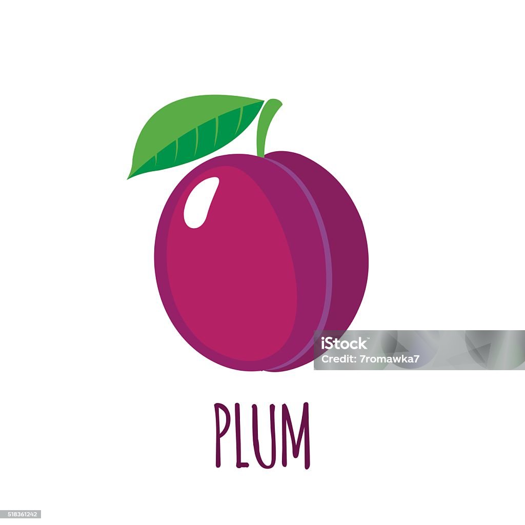 Plum icon in flat style on white background Plum  in flat style. Plum  vector logo. Plum  icon. Isolated object. Natural food. Vector illustration. Plum  on white background Plum stock vector