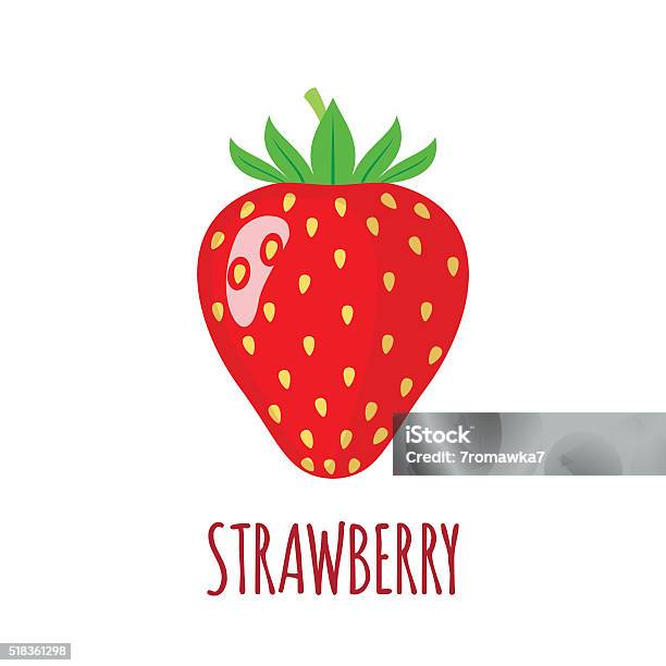 Strawberry Icon In Flat Style On White Background Stock Illustration - Download Image Now - Strawberry, Illustration, Cartoon