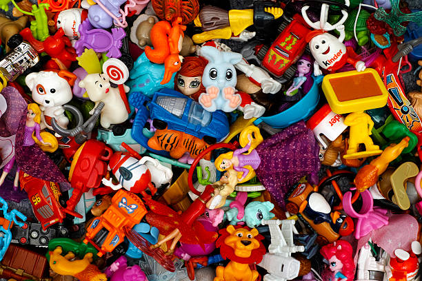 Heap of Kinder Surprise toys stock photo