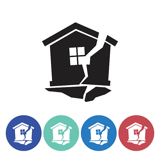 Flat Round Homeowners Insurance Icon Set Flat Round Homeowners Insurance Icon Set. Simple flat colored silhouette. Earthquake and shattered home. earthquake stock illustrations