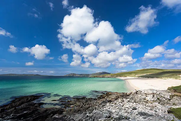 Turquoise waters of Luskentyre beach on the Isle of Harris, Outer Hebrides, Scotland