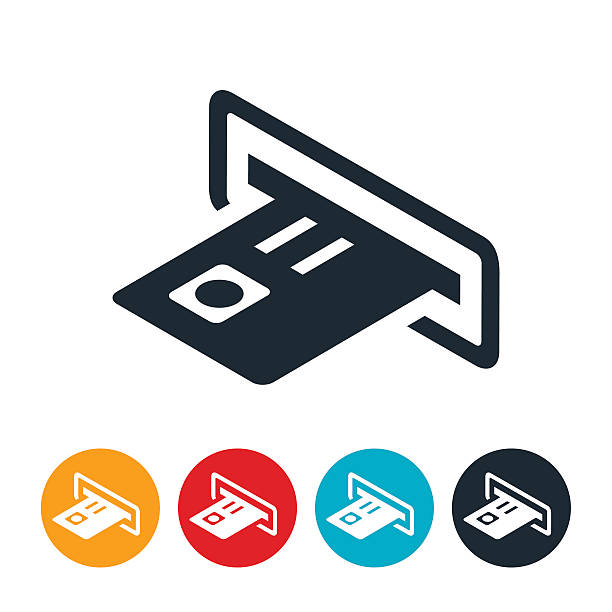 ATM Machine Icon An icon of a credit or debit card being inserted into an ATM slot. cashpoint stock illustrations