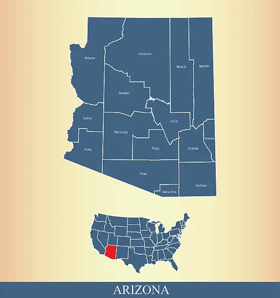 Vector illustration of Arizona county map outline vector illustration in creative design