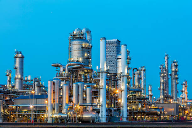 Petrochemical Plant Illuminated at Dusk