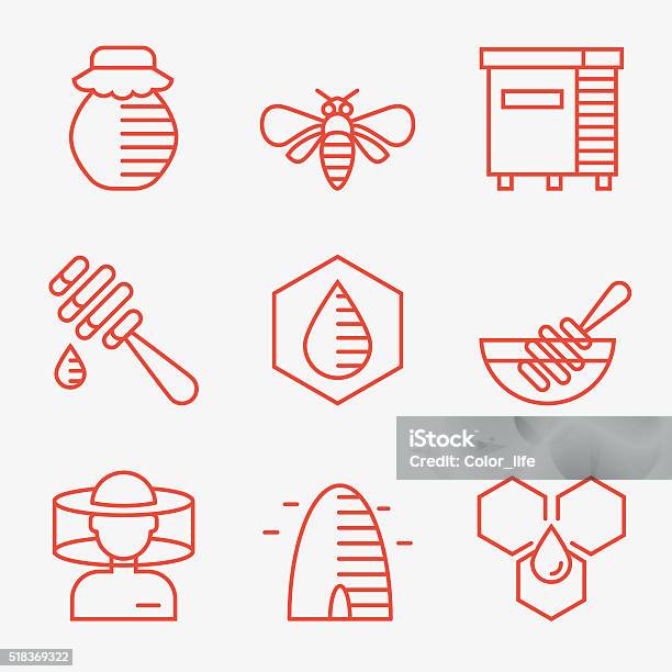 Honey And Beekeeping Icons Stock Illustration - Download Image Now - Agriculture, Bee, Beehive