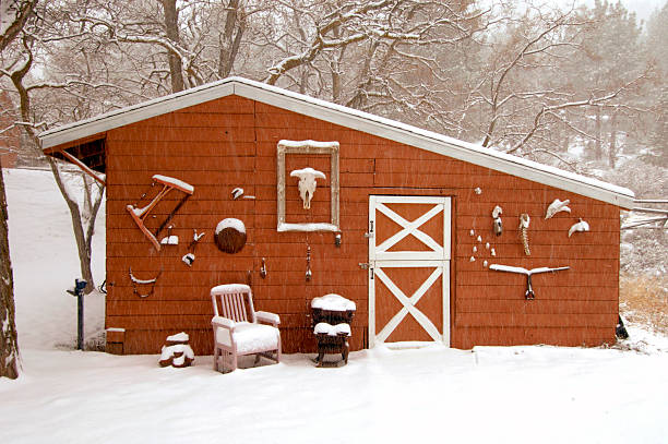Barn in Snow in Genoa, Nevada