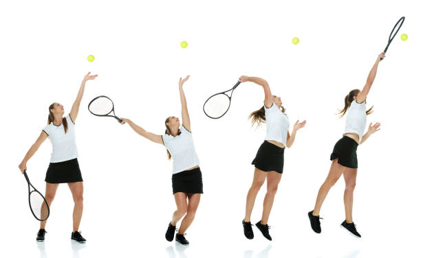 istock Female tennis player serving 518371588