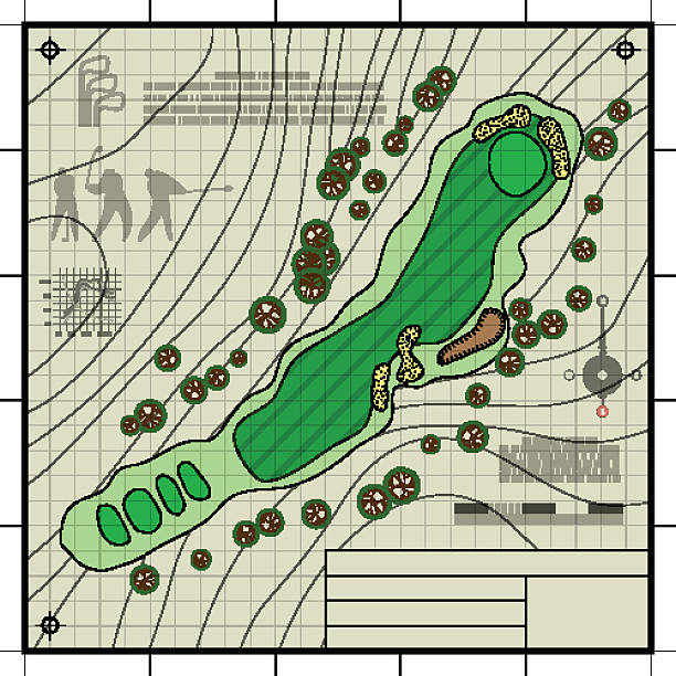 illustrations, cliparts, dessins animés et icônes de configuration blueprint de dessin parcours de golf - water hazard illustrations