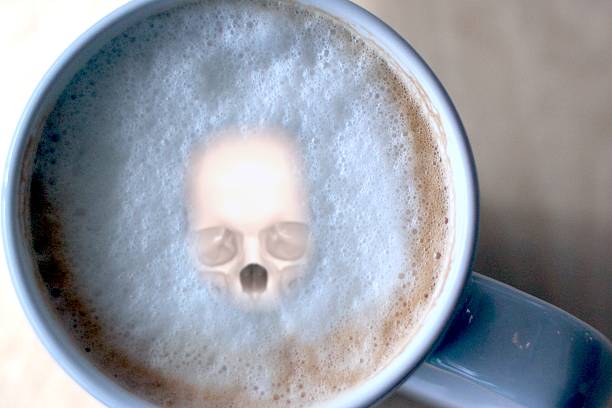 3D Illustration of skull in coffee cup stock photo