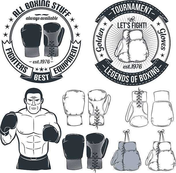 illustrazioni stock, clip art, cartoni animati e icone di tendenza di boxe guanti logo - conflict boxing glove classic sport