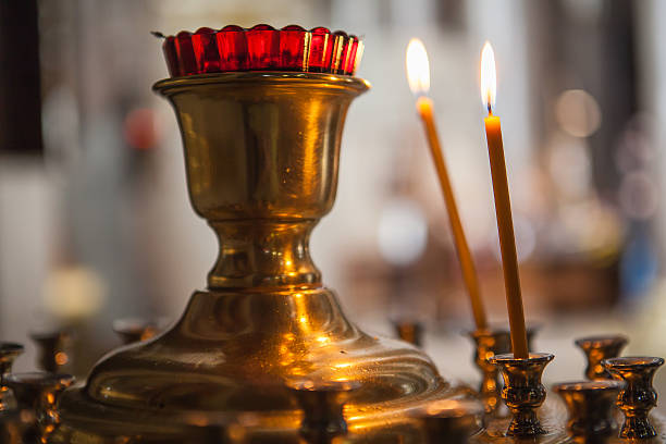 istock Icon lamp with burning candles in Kazan Cathedral 518379991
