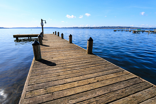 Public dock at Marine Point taken on a sunshine day, Kirkland, Lake Washington.