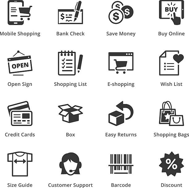 E-commerce Icons - Set 3 This set contains e-commerce icons that can be used for designing and developing websites, as well as printed materials and presentations. shopping list stock illustrations
