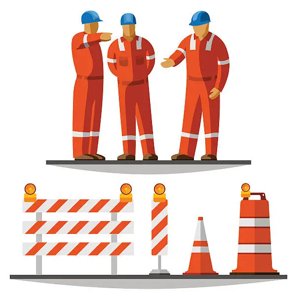 Vector illustration of Road construction workers