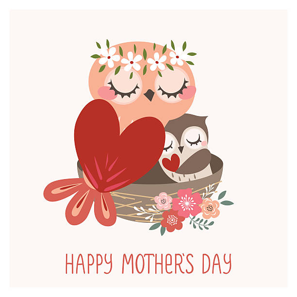 ilustraciones, imágenes clip art, dibujos animados e iconos de stock de feliz día de la madre - owl young animal bird mother