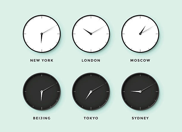 ilustrações, clipart, desenhos animados e ícones de conjunto de dia e de noite-relógio para fusos horários diferentes - clock clock face watch isolated