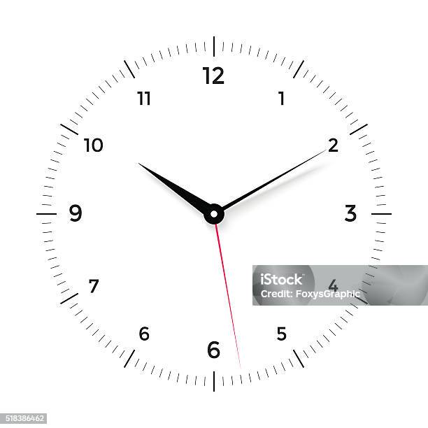 White Clock Face With Black And Red Pointer On White Stock Illustration - Download Image Now
