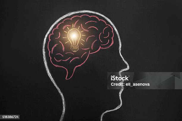 Human Head Draw In Lightbulb Idea Concept Stock Photo - Download Image Now - Concepts, Contemplation, Inspiration