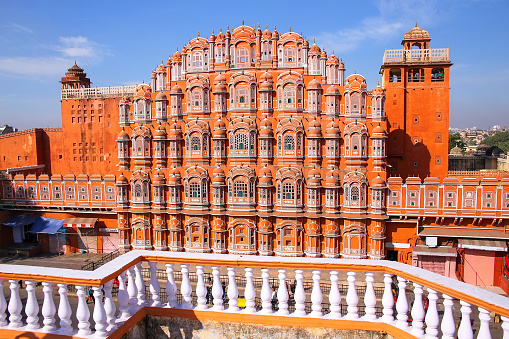 Hawa Mahal - Palace of the Winds in Jaipur, Rajasthan, India. It was designed by Lal Chand Ustad in the form of the crown of Krishna, the Hindu god.