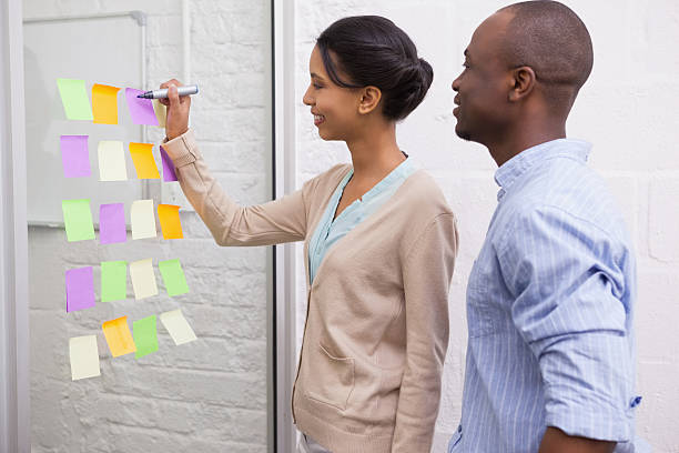 istock Creative businesswoman writing on sticky notes 518400745