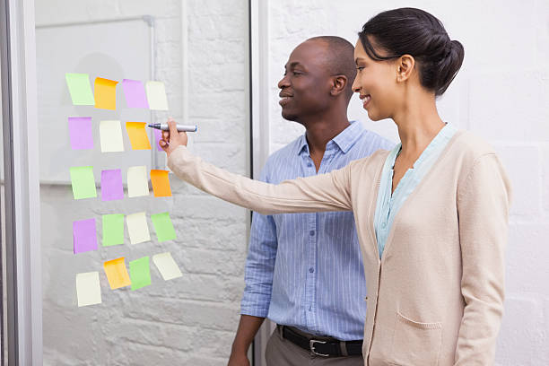 istock Creative businesswoman writing on sticky notes 518400747