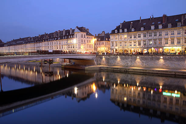 Besancon at night, France Night scene of Quai Vauban in the city of Besancon (Franche-Comte province in eastern France). doubs photos stock pictures, royalty-free photos & images