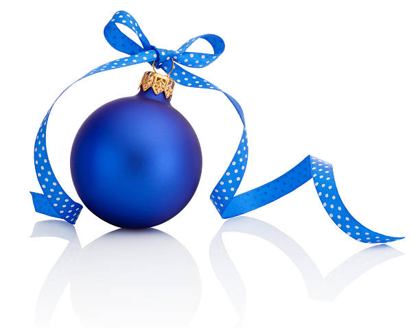 istock Blue Christmas ball with ribbon bow Isolated on white background 518402901