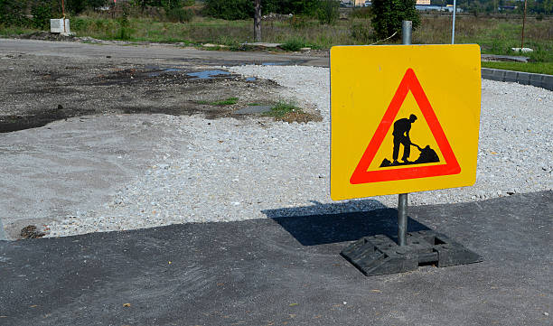 istock Road works sign for construction works in street 518403827