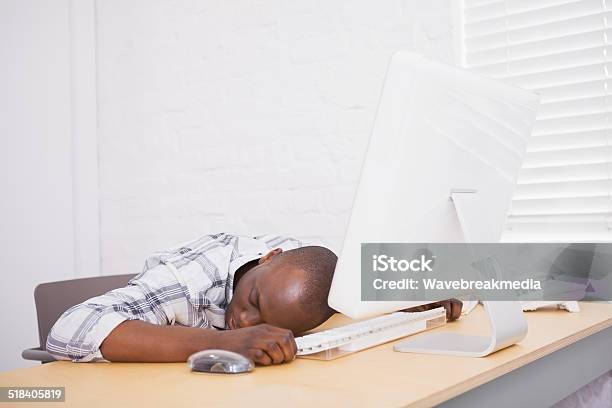 Casual Businessman Sleeping At His Desk Stock Photo - Download Image Now - 20-24 Years, 20-29 Years, Adult