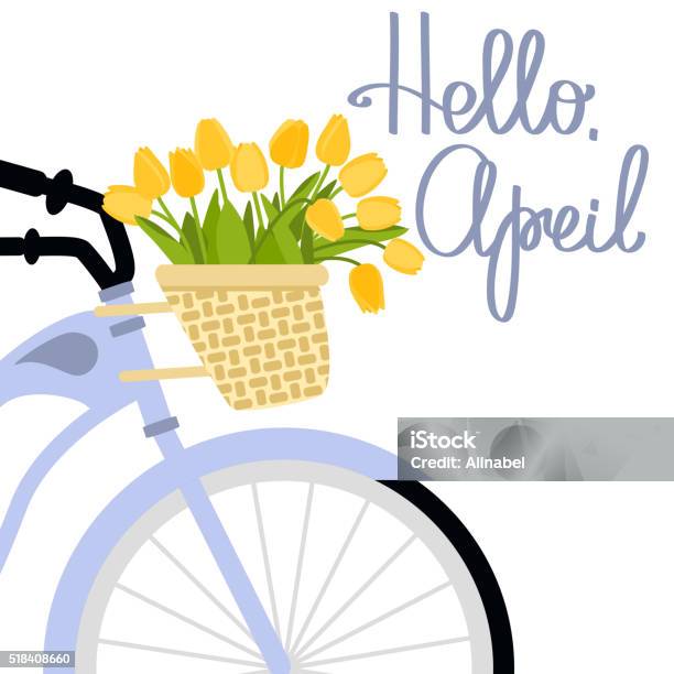 Vektorillustration Mit Fahrrad Und Tulpen Stock Vektor Art und mehr Bilder von April - April, Hello - Einzelwort, Blume