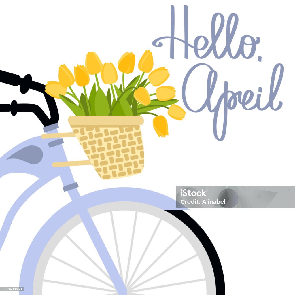 Векторный рисунок с велосипедов и тюльпаны - Векторная графика Апрель роялти-фри