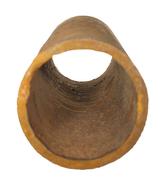 piece of old rusty iron pipes isolated on white background.