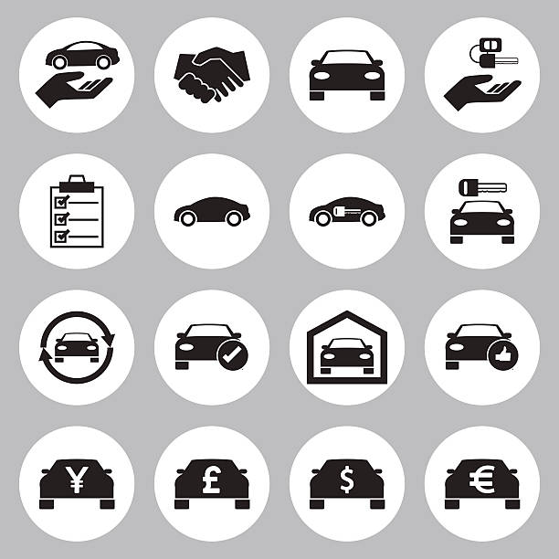 Car Sale and rental car icons set vector art illustration