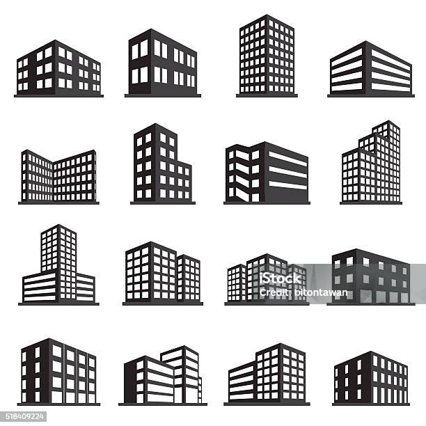 Buildings Icon And Office Icon Set Stock Illustration - Download Image Now - Icon Symbol, Building - Activity, Office Building Exterior