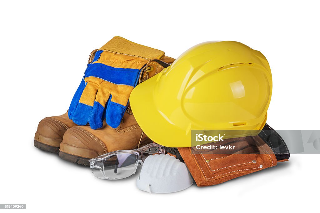 Safety industrial and construction equipment Safety industrial and construction equipment  isolated on white background Protective Workwear Stock Photo
