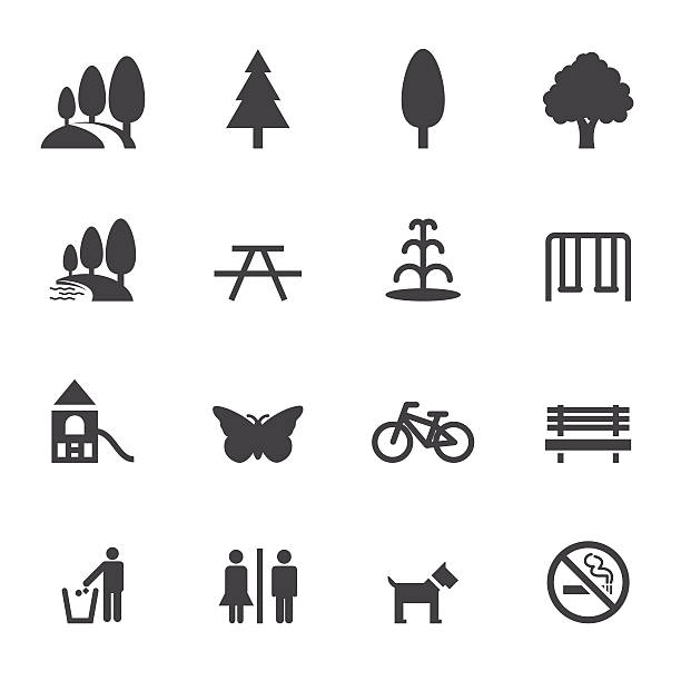 park and outdoor icons park and outdoor icons trees stock illustrations