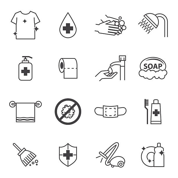 하이진 및 세척 아이콘 세트 - paper towel public restroom hygiene cleaning stock illustrations