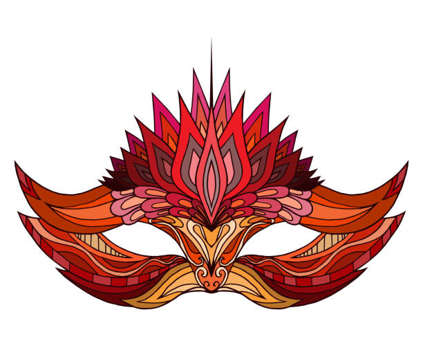 illustrations, cliparts, dessins animés et icônes de dessinés à la main doodle rouge avec motif bohème masque pour le visage - venice italy mask harlequin venice carnival