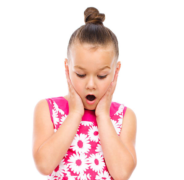 istock Cute girl is holding her face in astonishment 518425005