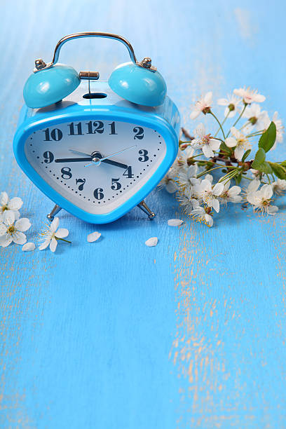 istock Flowers of cherry and alarm clock 518425070