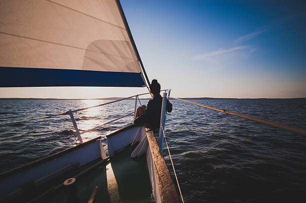 istock Young causasian woman in a yacht 518425182