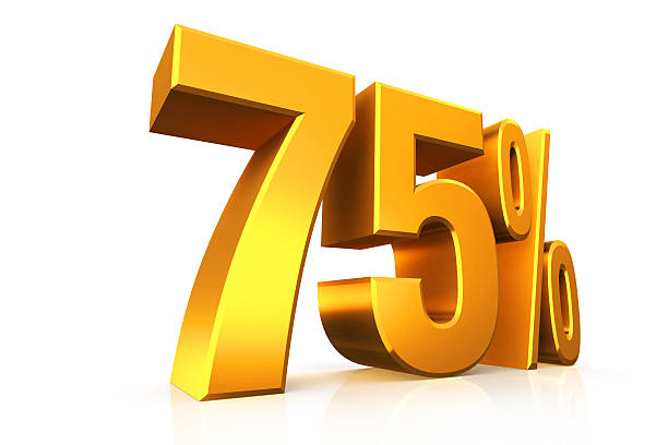 istock 3D render text in 75 percent in gold 518426475