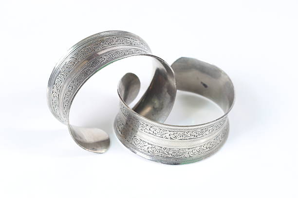 istock Silver old vintage bracelet isolated on white background 518427458