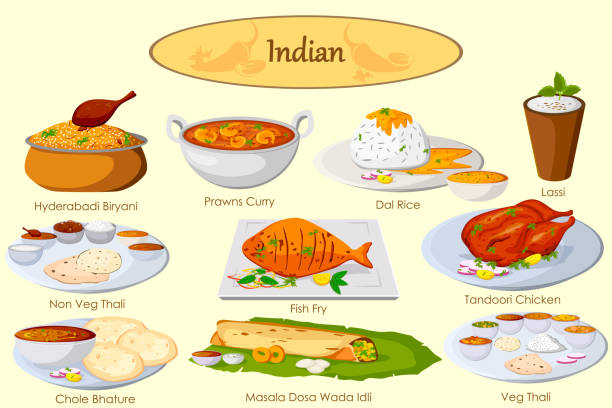 Collection Of Delicious Indian Food Stock Illustration - Download Image Now  - Indian Food, Biryani, Dosa - iStock
